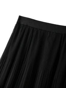 GlowEve CURVE 大码女式纯色褶皱仿珍珠优雅半身裙 - 黑色 - 查看 6