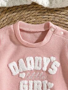 Loomiva Newborn Baby Girl Letter Print Soft Knit Crew Neck Long Sleeve Sweatshirt And Elastic Waist Pants 2-Piece Set - Multicolor - View 4