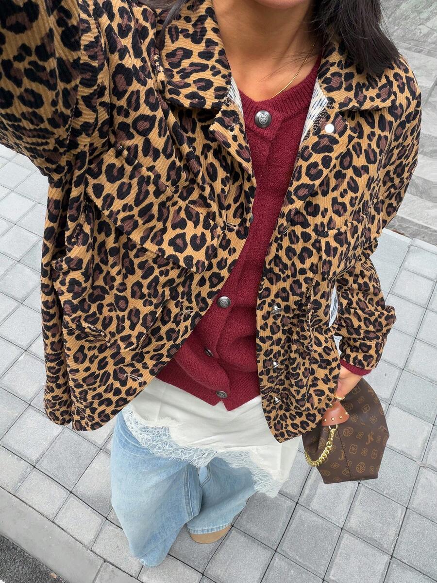 SHEIN EZwear Corduroy Letter Patch Flap Pocket Garment Bag In Fall/Winter