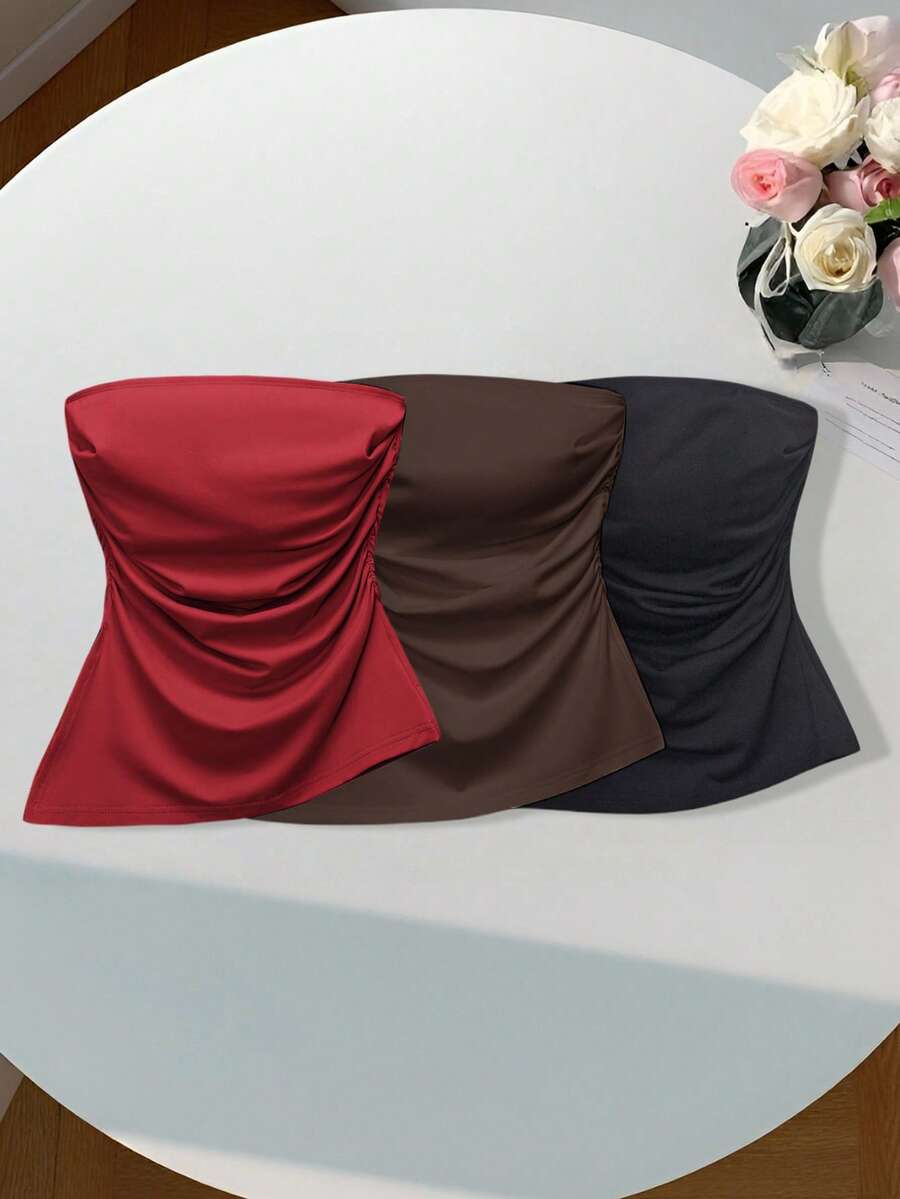 Comfortcana Bộ 3 áo liền quần xếp ly đơn giản màu trơn cho nữ - Nhiều màu - Xem 1