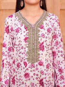 SHEIN 少女碎花长袖宽松休闲连衣裙 - 粉色 - 查看 7