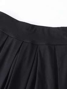 SHEIN 女童休闲运动百褶短裙，百搭运动休闲裙裤，适合上学、健身、芭蕾舞等场合，可搭配T恤、背心、短袖衬衫，黑色针织裙，四季皆宜 - 黑色 - 查看 8