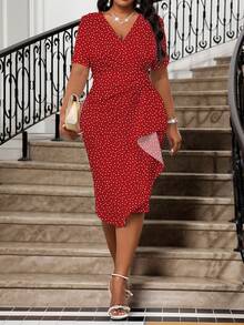 SHEIN Lady Vestido ajustado de Body con estampado de corazón elegante y talla grande, para verano - Multicolor - Ver 1