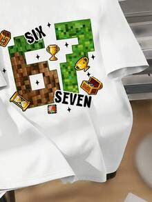 青少年男童休闲时尚经典款67号复古美式运动短袖T恤，适合春夏秋冬穿着。 - 白色 - 查看 5