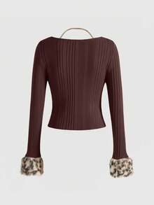 ROMWE J-Fashion Y2K Harajuku Chic Leopard Print Frayed Zip-Up Fitted Crop Top For Women - Brown - View 3