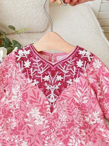 新生女宝宝可爱碎花宽松长袖连衣裙 - 粉色 - 查看 4