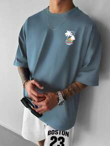 Claim Dot 男士休闲棕榈树热带字母印花短袖 T 恤，适合外出，男友礼物