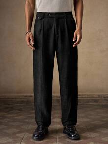 AKNOTIC Business Casual 男士梭织休闲宽松直筒裤，时尚日常穿着 - 黑色 - 查看 4