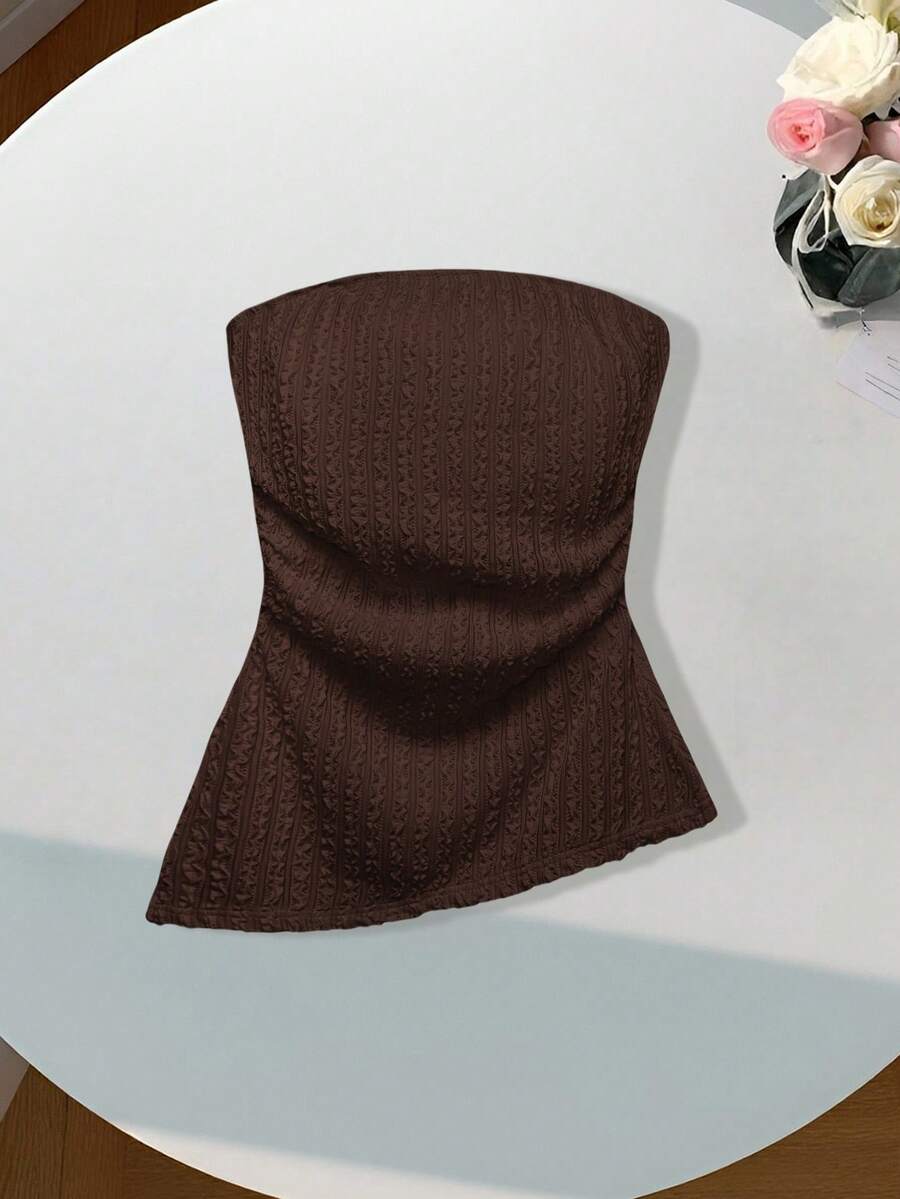 Comfortcana Ruched Hem Bandeau Fitted Fashionable Blouse For Ladies - Brown - View 1