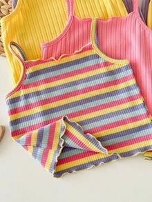 This 8-Piece Baby Girl Casual And Simple Striped Tank Top And Shorts Set Is Perfect For Spring And Summer, Suitable For Various Occasions Such As . - Multicolor - View 4