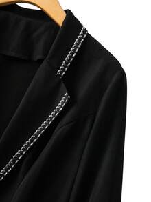 GlowEve CURVE Plus Size Women's Solid Color Rhinestone Collar Waist Fitted 3/4 Sleeve Blazer Jacket, Suitable For Business, Party, Wedding - Black - View 4