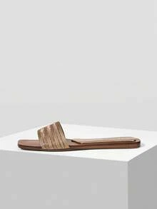 MOTF WOMEN'S CASUAL FASHION COMMUTE VACATION STYLE WOVEN OPEN TOE FLAT SANDALS SPRING SHOES - Champagne - View 2