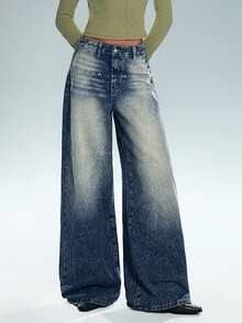 TRNVIE Women's Fashion Casual High Street Retro Low Waist Wide Leg Jeans - Medium Wash - View 8