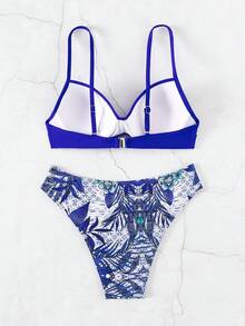 SHEIN Swim 熱帶圖案聚攏比基尼泳裝