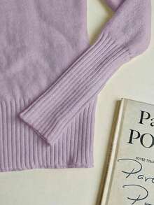 Franclia Fashionable All-Match High Neck Thick Seamless Fitted Long Sleeve Knit Sweater, Versatile For Autumn/Winter - Lilac Purple - View 4