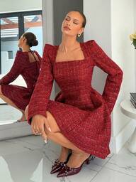 Siren Gaze Women's New Year Solid Red Mini A-Line Peplum Dress With Square Collar, Sexy & Elegant Fitted Waist Long Sleeve Bodycon Dress For Christmas, Date Night,Women's Elegant Tweed Plaid Pattern Square Collar Puff Sleeve Cinched Waist Mini Dress Christmas Outfit For Women Christmas Dress Christmas Party Dress New Year Dress Women's New Year's Eve Dresses Party Dresses For Women Red Dress For Christmas Party Sparkly Dress Red Dresses For Women