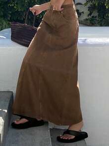 Livesso Summer New Music Festival Loose Casual Beach Vacation Style Women Skirt - Coffee Brown - View 5