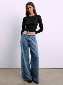 Nöista 女士纯色针织长袖半透明圆领上衣。轻盈优雅，适合日常穿着、休闲装扮、外出造型以及情人节穿搭。 - 黑色 - 查看 3