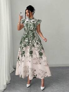 Elenzga Váy đi nghỉ cỡ lớn dành cho nữ có viền xếp nếp ở tay áo và cổ áo, vạt áo hở nửa phía trước, dáng dài maxi xòe, thanh lịch và gợi cảm, kiểu dáng tôn dáng, thích hợp cho kỳ nghỉ, tiệc vườn, hẹn hò, tụ tập bạn bè, những dịp thường ngày, bãi biển, dã ngoại công viên, đi làm, mua sắm, chụp ảnh. Chất vải thoải mái, kiểu dáng đặc biệt, giá trị tuyệt vời. - màu xanh lá - Xem 3