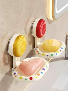 Zazumi Suction Cup Soap Dish Wall Mount Polka Dot Design No Drill Bathroom Organizer Quick Drying Drainage Strong Adhesive Waterproof Easy Clean Modern Kitchen Sink Caddy Space Saving Home Essentials - Multicolor - View 7