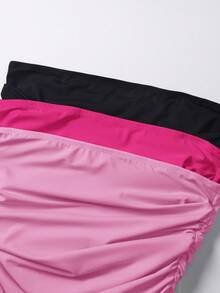 Comfortcana 3pcs Women Plain Minimalist Ruched Slim Fit Casual Tube Top Set - Multicolor - View 6