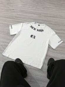 Manfinity EMRG 男士字母印花圆领短袖休闲百搭T恤 - 白色 - 查看 2