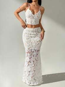 Rafferiza Bộ 2 váy xòe thắt nơ thêu họa tiết dây mảnh lãng mạn dành cho nữ, thích hợp cho tiệc tùng, sinh nhật, ngày lễ tình nhân, ngày lễ - trắng - Xem 6