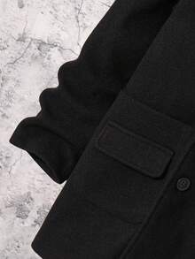 SHEIN 1 Piece Tween Boy Casual Sports College Literary Retro Double-Breasted Medium-Length Black Woolen Coat With Solid Color Buttons And Suit Collar Suitable For Kids Outfits Toddler Boy Clothes Back To School Boys Set Suitable For Birthday Parties, Evening Parties, Performances, Weddings, Baptisms, Opening Ceremonies Daily Suitable For Daily Use Suitable For School Suitable For Travel Suitable For Sports Suitable For Autumn And Winter Coats - Black - View 4