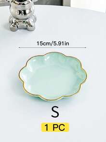 SHEIN 1pc Flower Shaped Gold Rimmed Tray, Multi-Purpose - Mint Green - View 12