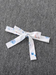 SHEIN 1 buah Gaun Rajut Bergaris Lengan Panjang Leher Bulat untuk Anak Perempuan dengan Hiasan Bunga di Bagian Bawah, Manis & Feminin, Musim Gugur - Biru - View 5