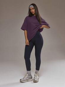 Musera Sport Oversized Soft Touch Fleece T-Shirt Padel Autumn Fall Winter Activewear Sport Gym Workout - Purple - View 5