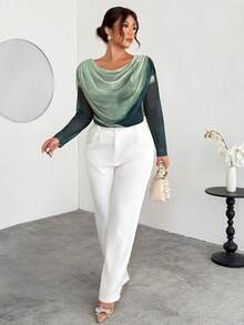 Firerie Áo nữ cỡ lớn thanh lịch cổ xếp ly tay dài in họa tiết ombre ôm sát gợi cảm/Áo thun lưới cỡ lớn, thích hợp cho Ngày Valentine, hòa nhạc, biểu diễn, hẹn hò, tiệc tối trang trọng, dạ hội, mùa cưới, gợi cảm, thanh lịch, đi làm, tựu trường, kỳ nghỉ, bãi biển, lãng mạn, nữ công sở, kiểu nàng tiên cá, tiệc sinh nhật. - Nhiều màu - Xem 5