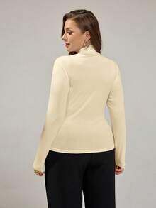 Auralis Plus Size Women's Autumn And Winter Fashion Casual High Elastic Comfortable Daily Basic Half Turtleneck Slim White T-Shirt Tops,Fall Clothes - Apricot - View 2