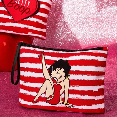 Betty Boop x SHEIN 1 Character Pattern Printed Lightweight Cosmetic Bag, Suitable For Storing Cosmetics, Stationery, Daily Necessities, Digital Products, Very Suitable For Commuting, School, Travel, Suitable For Men, Women, Students, Playful, Cherry,Gift Ideas,Party,Holiday,Valentine's Day