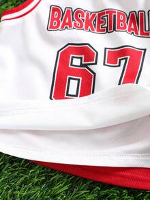 SHEIN 4 pièces/set Ensemble débardeur imprimé lettre décontracté ample et short à taille élastique pour bébé garçon d'été, tenue de basket - Multicolore - Voir 6