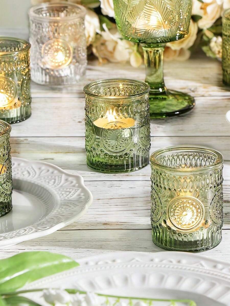 2 Chân Nến Thủy Tinh Xanh Cổ Điển - Giá Nến Trà Thanh Lịch với Họa Tiết Tinh Tế, Hoàn Hảo Cho Đám Cưới, Tiệc Giáng Sinh & Trang Trí Bàn Ăn, Chỉ Rửa Bằng Tay, Không Chứa PVC, Tạo Không Khí Ấm Cúng Cho Bàn Ăn, Nâng Cao Không Gian Ăn Uống | Đồ Thủy Tinh Cổ Điển | Đèn , Trang Trí Chân Nến - Nhiều màu - Xem 1