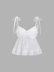 Sweetra 女士白色纹理系带无袖上衣，适合夏季度假 - 白色 - 查看 1