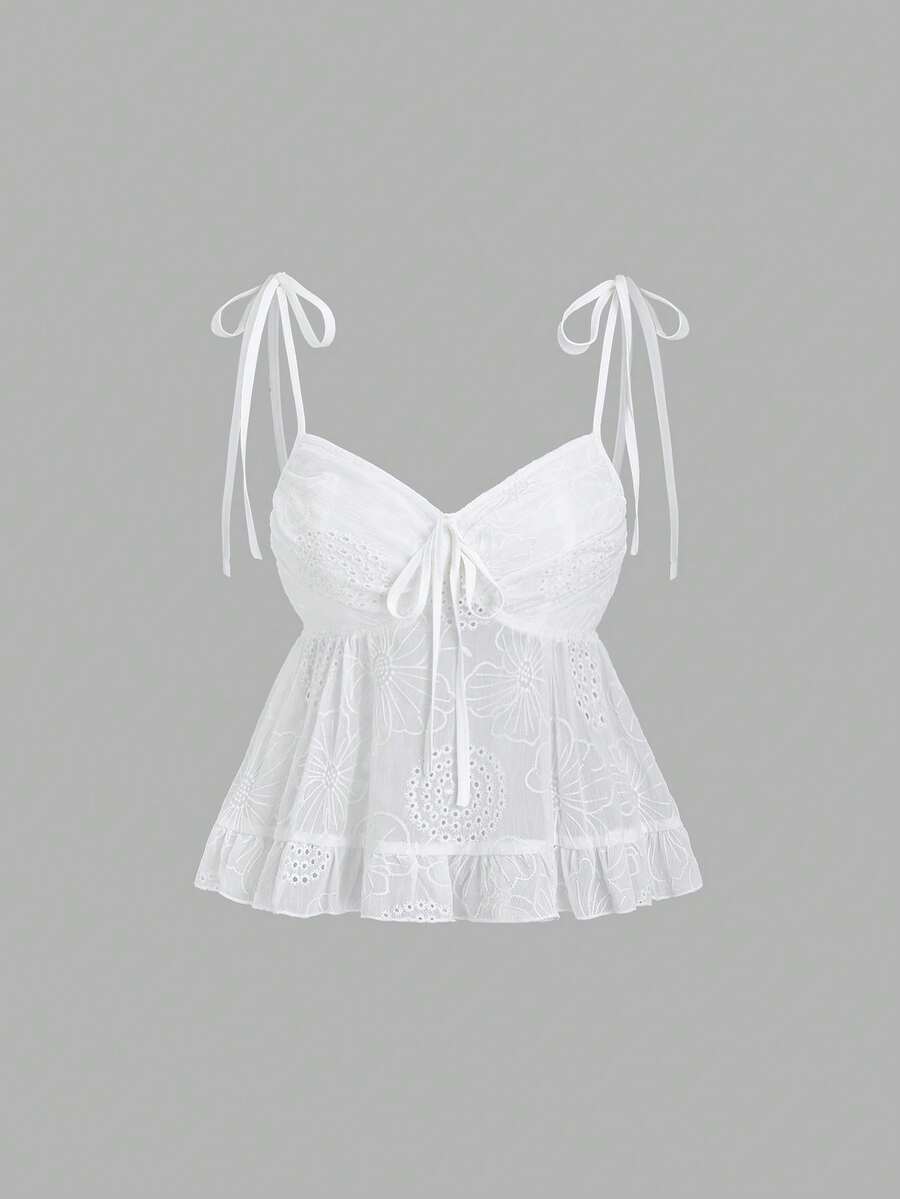 Sweetra 女士白色纹理系带无袖上衣，适合夏季度假 - 白色 - 查看 1