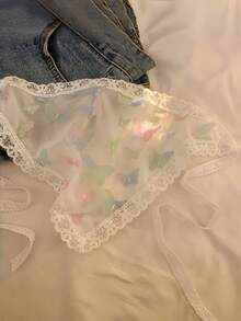 Joivida 1件蝴蝶蕾丝三角围巾发带，花卉图案，涤纶材质，柔软舒适，适合女性佩戴，甜美可爱，适合拍照、休闲、春夏户外活动，优雅田园风头巾。