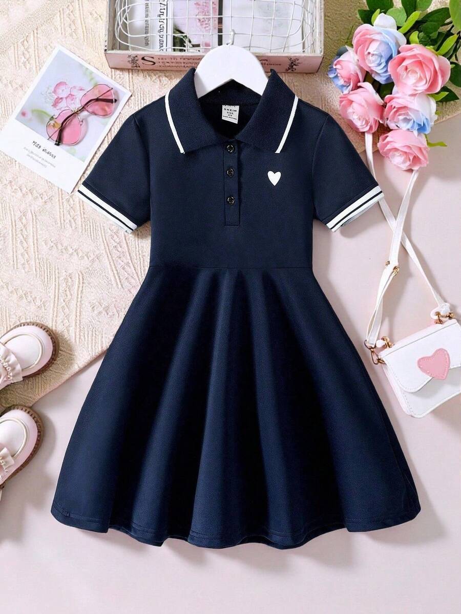 Elladie kids 年轻女孩心形印花高领连衣裙