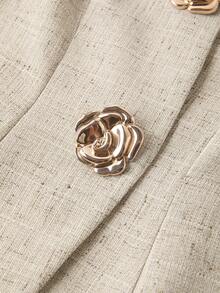 Editum 女士V领开衫收腰卡其色粗花呢亚麻质感无袖背心短裤套装，优雅日常穿着，通勤，秋冬季及早春皆宜 - 卡其色 - 查看 13