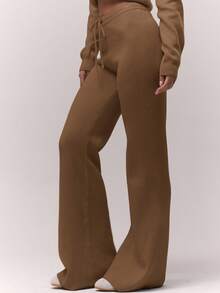 MUSERA Quần ống loe cạp chun dệt kim, kiểu dáng thoải mái, chỉ có quần dài, phong cách đồng quê dễ thương, thích hợp cho mùa tựu trường, màu caramel, mùa đông, tiệc tối, thanh lịch, mùa xuân. - màu nâu - Xem 3