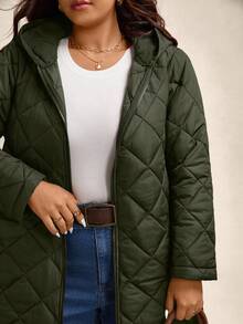 Zelara 大码女式远红外线棉质连帽拉链绗缝外套，黑色，秋冬季 - 軍綠色 - 查看 7