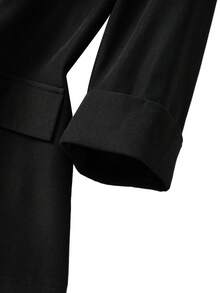 GlowEve CURVE Plus Size Women's Solid Color Rhinestone Collar Waist Fitted 3/4 Sleeve Blazer Jacket, Suitable For Business, Party, Wedding - Black - View 7