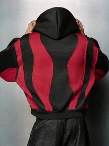 PAVTROS Herren Farbblock Kapuzenpullover - Schwarz - Übersicht 2