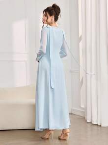 Al Najma 女士优雅亮片细节飘逸阿拉伯风格连衣裙，秋季 - 綠色 - 查看 2