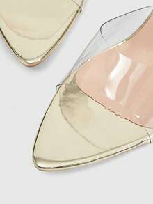 SHEIN BAE Women's Fashion High Heel Sandals, Transparent Crystal Heel Fairy Style High Heels, Women's Pointed Toe Transparent Strap Sandals, Sexy Minimalist Transparent High Heels, Fashionable High Heels For Parties And Nightclubs - Gold - View 5