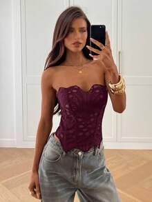 Aloruh 女士新款纯黑色露脐上衣，抹胸式文胸，派对装，复古时尚Y2K服饰 - 紫色 - 查看 4