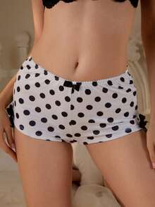 ROMWE J-Fashion Quần lót Boyshort in họa tiết chấm bi trang trí nơ cho nữ - Đen và trắng - Xem 1