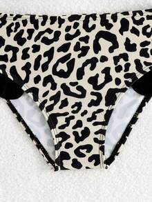 SHEIN 女童豹纹蝴蝶结装饰比基尼套装，可爱幼儿/女童两件式泳衣，适合海滩、泳池、派对 - 彩色 - 查看 6